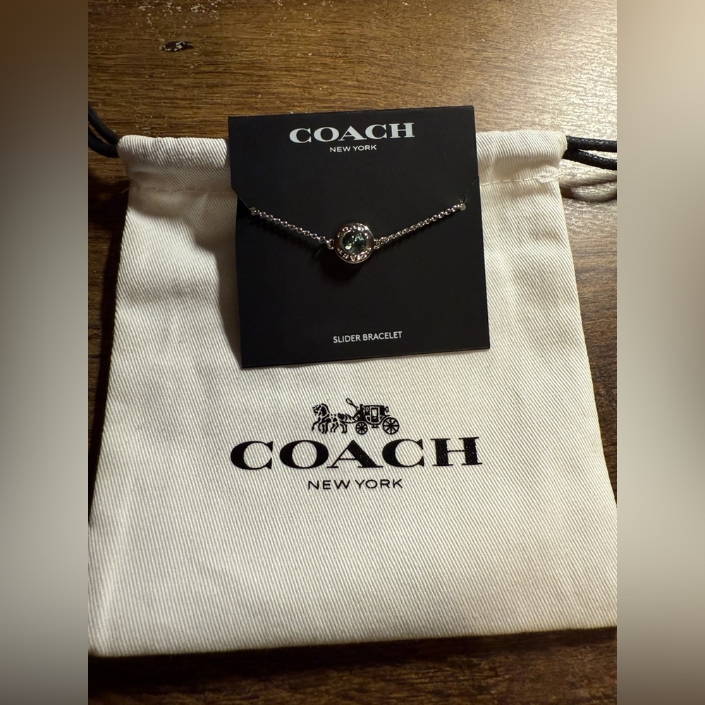NEW‼️ COACH open circle Blue Gemstone Silver slider adjustable bracelet! - Picture 13 of 15